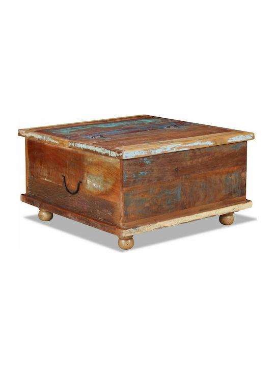 Square Central Coffee Table made of Solid Wood with Drawers Multicolour 70x70x38 cm