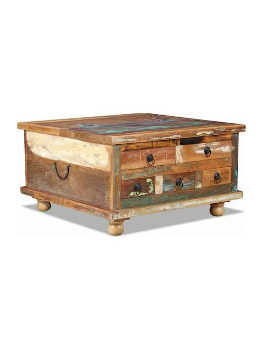 Square Central Coffee Table made of Solid Wood with Drawers Multicolour 70x70x38 cm