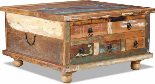 Square Central Coffee Table Made of Solid Wood with Drawers Raw Mango Wood W70xD70xH38cm