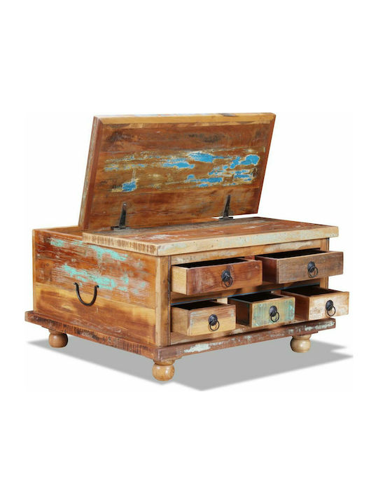Square Central Coffee Table made of Solid Wood with Drawers Multicolour 70x70x38 cm