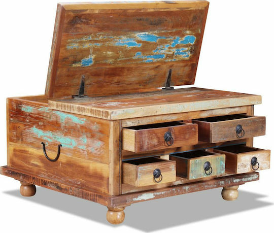 Square Central Coffee Table Made of Solid Wood with Drawers Raw Mango Wood W70xD70xH38cm