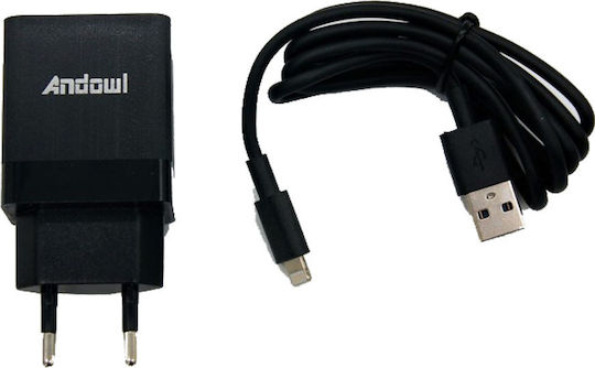 Andowl Încărcător cu Port USB-A și Cablu Lightning Negruς (CX-18)