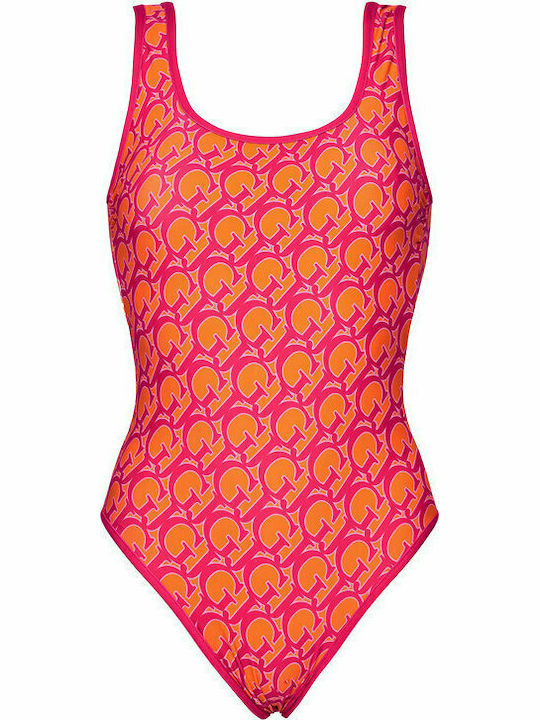 Guess Wide Strap Open Back Swimsuit Coral