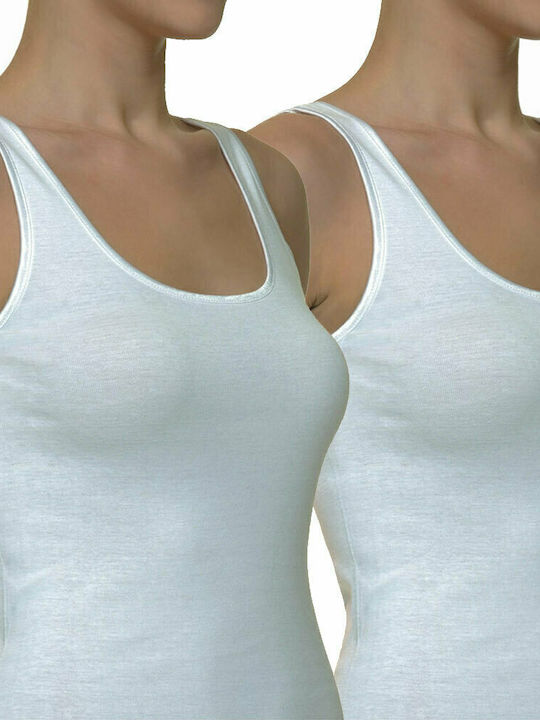 Women's Sleeveless Cotton T-Shirt White 2Pack