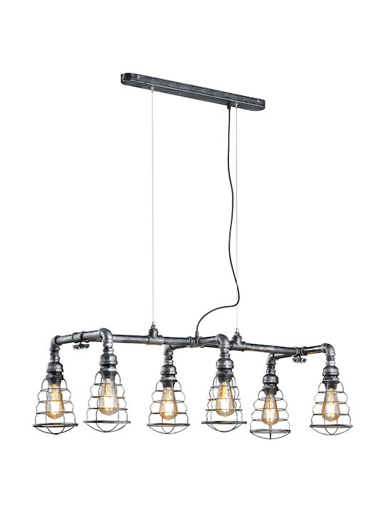 Trio Lighting Gotham Suspendat Candelabru Calea ferată pentru 6 Becuri E27 Gri