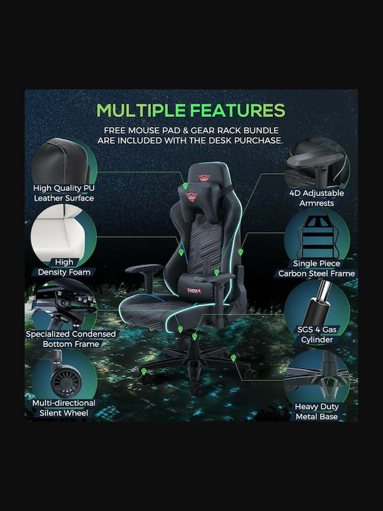 Eureka Ergonomic General Series GC03 E-sport Artificial Leather Gaming Chair with Adjustable Armrests and RGB Lighting Black