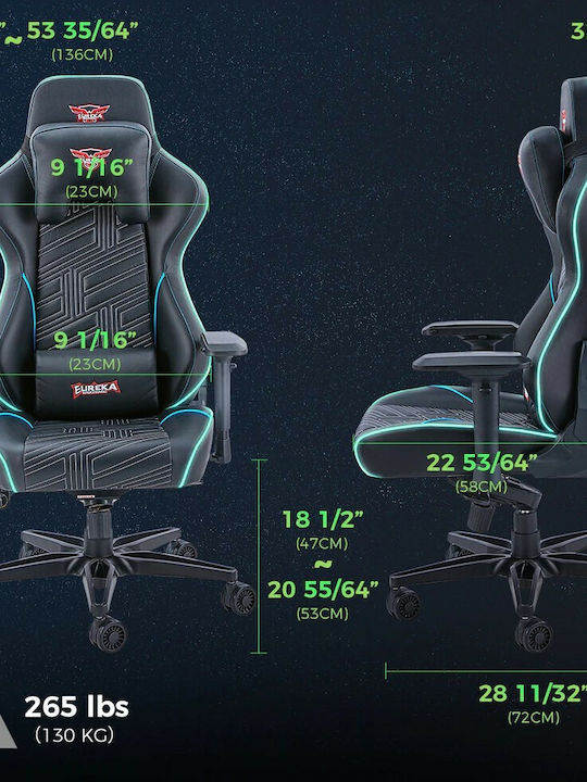 Eureka Ergonomic General Series GC03 E-sport Artificial Leather Gaming Chair with Adjustable Armrests and RGB Lighting Black