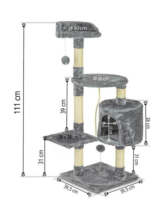 Pethaus Scratching Post Cat Trees Gray 4 levels 39.5x39.5x111cm