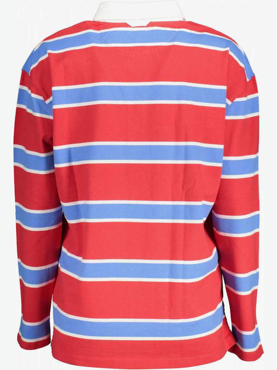 Gant Women's Polo Shirt Long Sleeve Striped Red