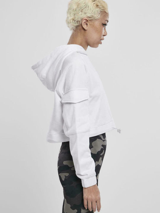 Hanorace Dama Cropped Cu Glugă Alb