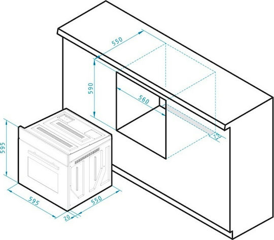 Pyramis 60ΑΠ 1045 Φούρνος άνω Πάγκου 66lt Π59.5εκ. Inox