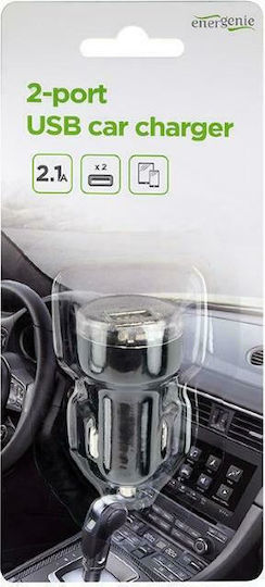 Energenie Φορτιστής Αυτοκινήτου 2.1A με Θύρες: 2xUSB Μαύρο Χρώμα