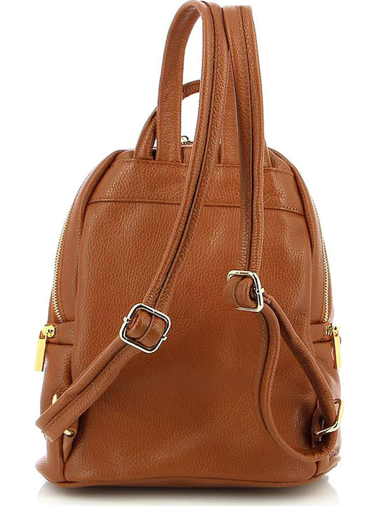 Кожена Дамска Чанта Раница Tabac Brown / Gold