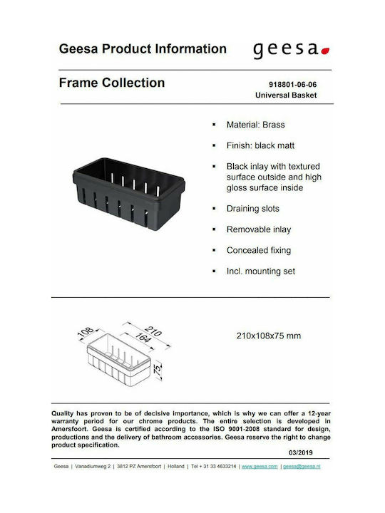 Geesa Frame 8801 Wandmontiert Schwamm-Halter Metallisch Black Matt