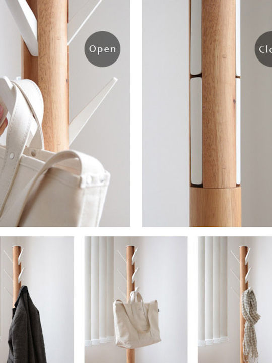 Umbra Wooden Coat Rack White/ Brown With 9 Hooks Flapper 39.4x39.4x165cm