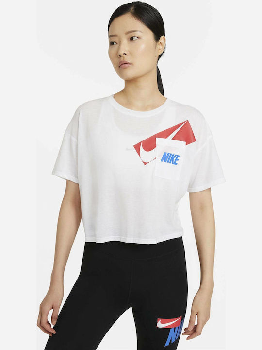 Γυναικείο Oversized Crop T-shirt Dri-Fit Λευκό