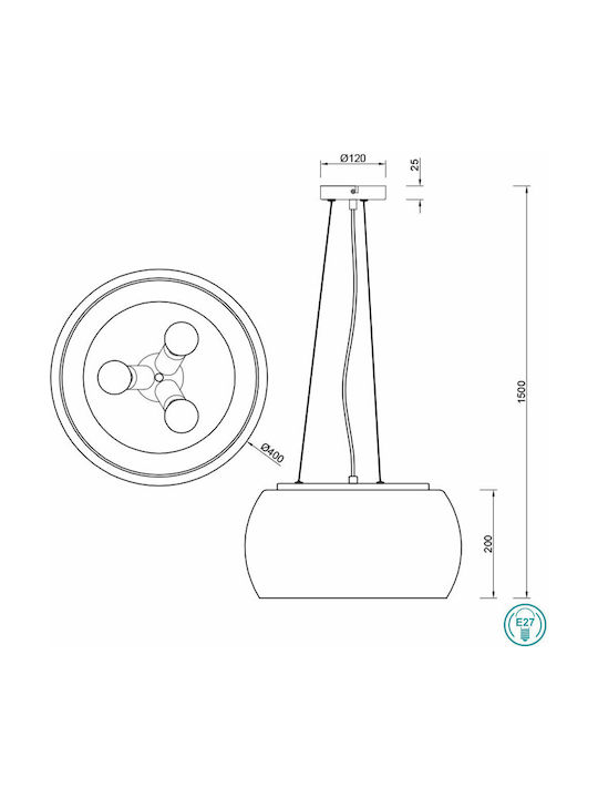 Trio Lighting Valente Ρυθμιζόμενο Κρεμαστό Φωτιστικό Μαύρο με Ντουί E27 40x40x150εκ.