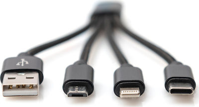 Digitus Keychain USB to Lightning / Type-C / micro USB Cable Μαύρο 0.15m (DB-300160-002-S)