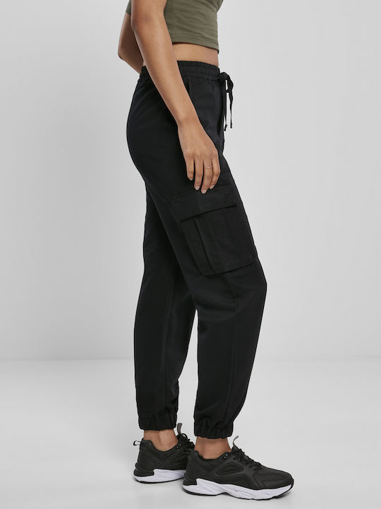 Urban Classics TB3434 Women's High-waisted Fabric Cargo Trousers Black