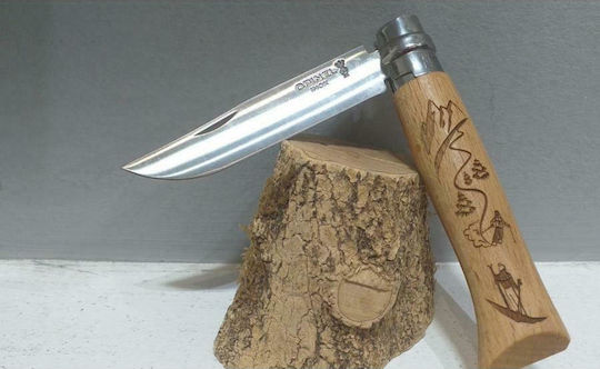 Opinel No.8 Inox Skifahren am Berg Taschenmesser Braun