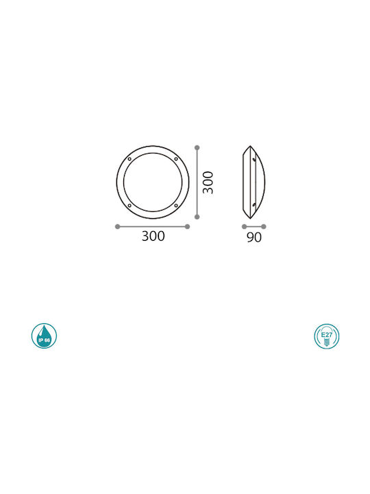 Ideal Lux Lucia-1 Outdoor Ceiling Flush Mount E27 in Black Color 096674