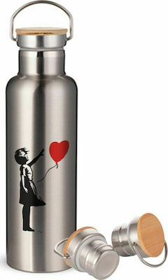 Koupakoupa Banksy Balloon Girl Flasche Thermosflasche Rostfreier Stahl Silber 750ml mit Schleife KP_1691_750ssBabmbooThermoSilver