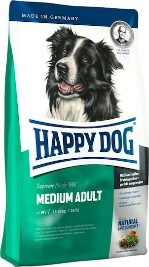 Happy Dog Adult Medium 12kg Dry Food Gluten-Free for Adult Medium Breed Dogs with Corn and Poultry