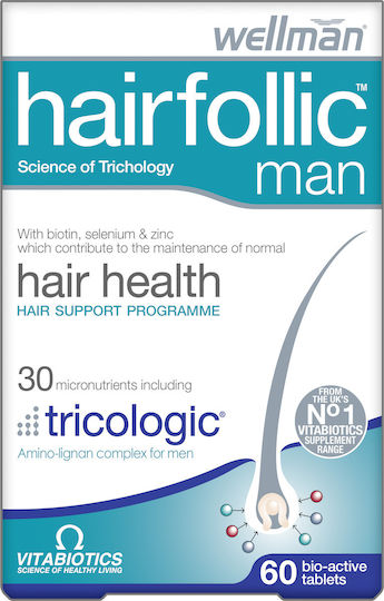 Vitabiotics WellMan Hairfolic Mann mit Tricologic Besondere Nahrungsergänzungsmittel 60 Tabletten