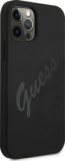 Guess Vintage Script Umschlag Rückseite Kunststoff Schwarz (iPhone 12 Pro Max)