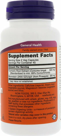 Now Foods Turmeric & Bromelain Ειδικό Συμπλήρωμα Διατροφής 90 φυτικές κάψουλες
