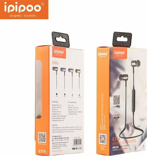Ipipoo IL97BL In-ear Bluetooth Handsfree Ακουστικά με Αντοχή στον Ιδρώτα Μαύρα
