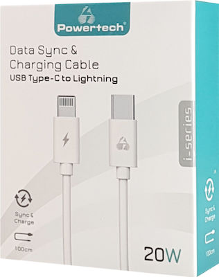 Powertech USB-C to Lightning Cable 20W Λευκό 1m (PTR-0092)