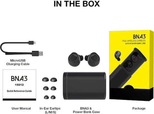 BNA3 In-ear Bluetooth Handsfree Ακουστικά με Θήκη Φόρτισης Μαύρα