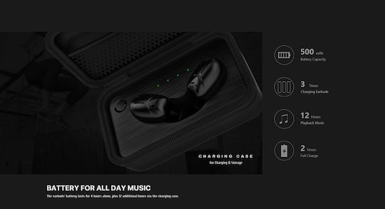 Beebud In-ear Bluetooth Handsfree Ακουστικά με Θήκη Φόρτισης Μαύρα