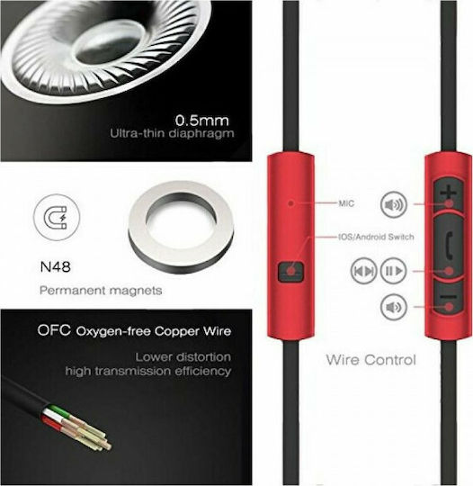 Remax RM-610D In-ear Handsfree with 3.5mm Connector Red