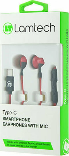 Lamtech LAM021141 Handsfree cu două căști cu mufă USB-C Roșu