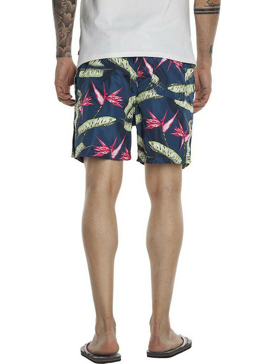 Funky Buddha Men's Swimwear Shorts Navy Blue with Patterns