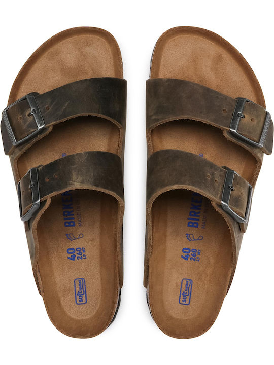 Arizona Soft Footbed Oiled Leather Leder Herrensandalen Faded Khaki Regelmäßig Passform