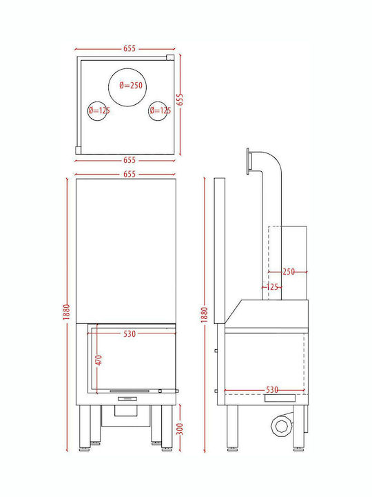 CHytiria Misailidi T-60 Corner Wood Fireplace Insert Air Duct Connection with Left Corner Window 14.5kW