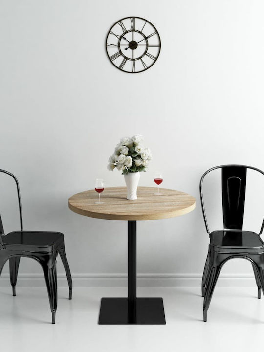 Round Table Kitchen Wooden with Metal Frame Oak 80x80x75cm