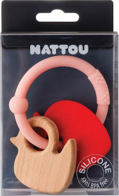 Nattou Silicone Teether Strawberry With Wood Teether made of Silicone for 0 m+ 1pcs