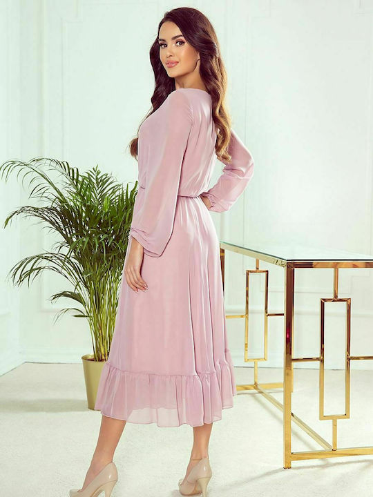 Numoco Midi Evening Dress with Ruffle Pink