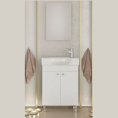 Drop Litos 55 Bench with Washbasin & Mirror Matte Lacquer L53xW24xH60cm White