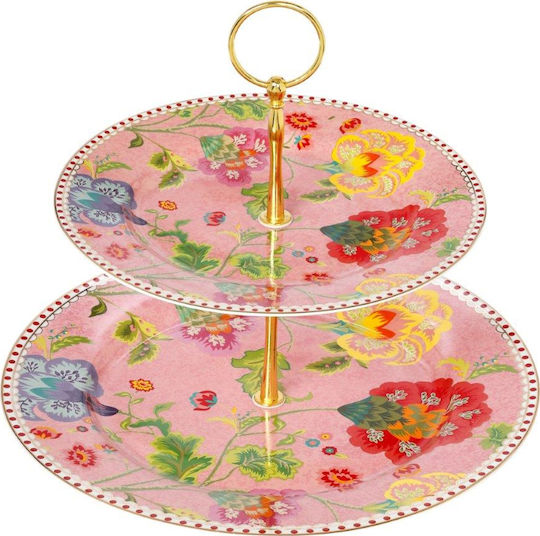 Cryspo Trio Floral Εταζέρα 2 Ορόφων από Πορσελάνη Ροζ Ø27xY27cm