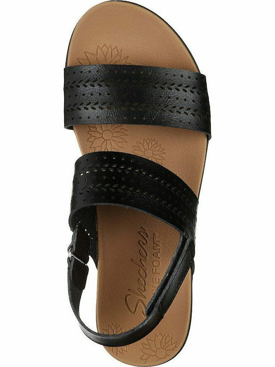 Summer Rose Leather Women's Flat Sandals with Strap in Black Color