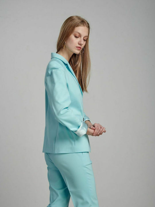 Passager Blazer pentru femei Cu talie Sacou Turcoaz