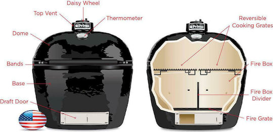 Primo Grills Ceramic Charcoal Grill Kamado With Lid and Thermometer 38x38cm
