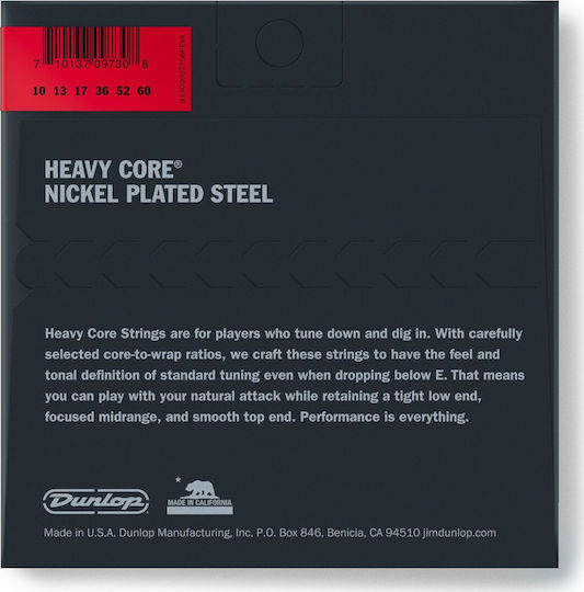 Dunlop Heavy Core E-Gitarrensaiten Nickel Plated Steel Einstellen 10 - 60" 6-Stücke