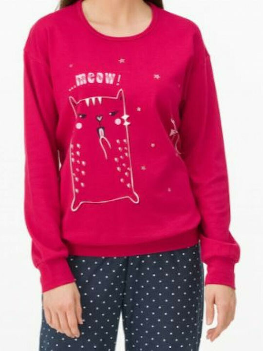 Vamp Winter Damen Pyjama-Set Baumwolle Fuchsie