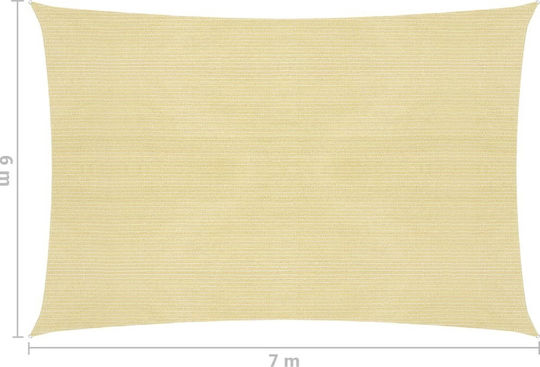 vidaXL Rectangular Shade Sail Beige With Hoop 6x7m 160gr/m² made of HDPE 160gr/m²